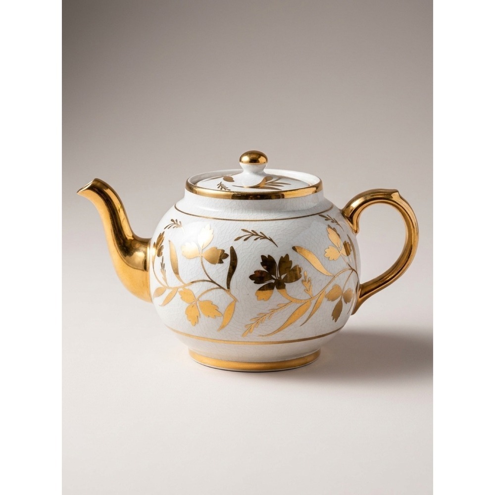 Arthur Wood England Teapot Rare Vintage 24k Gold Gilded Floral  5187